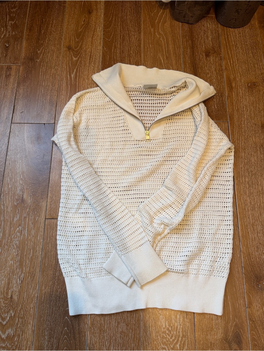 Varley Cream Open-Knit Half-Zip Sweater